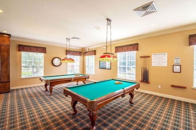 520 Florida Club Blvd Unit 101, Saint Augustine, FL 32084 - playroom featuring baseboards, billiards, visible vents, and carpet floors