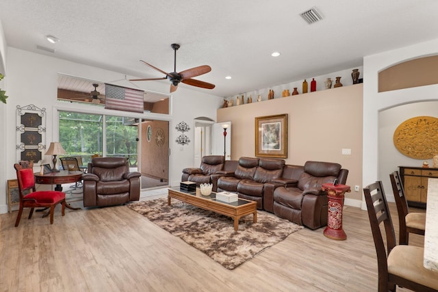 1300 Paradise Pond Rd, Saint Augustine, FL 32092 - living room with ceiling fan, wood finished floors, arched walkways, recessed lighting, and baseboards