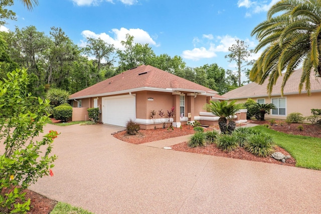 1300 Paradise Pond Rd, Saint Augustine, FL 32092 - view of front of house featuring stucco siding, concrete driveway, a garage, and a shingled roof