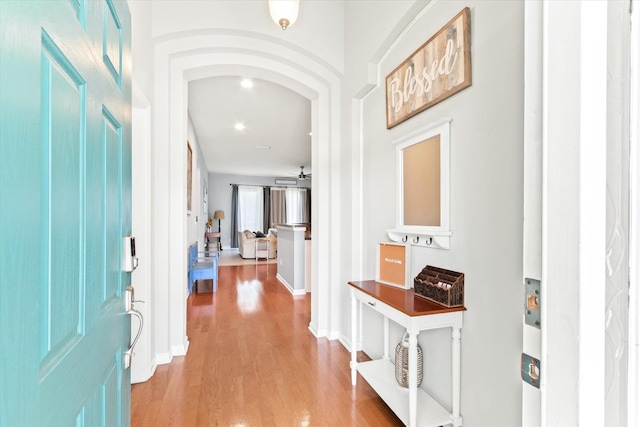 entryway with light hardwood / wood-style flooring