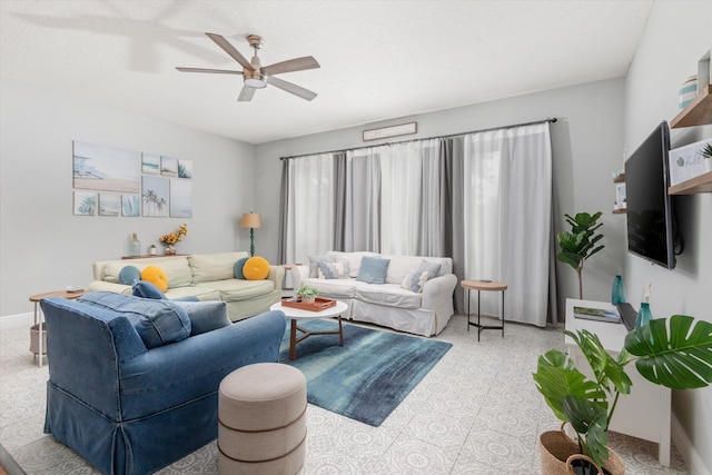 living room with ceiling fan