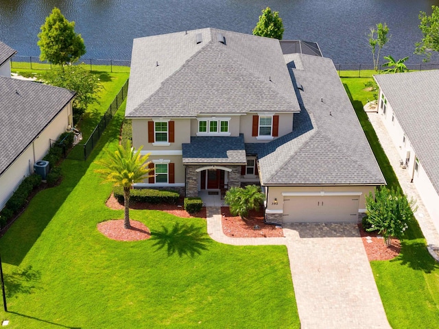 bird's eye view featuring a water view