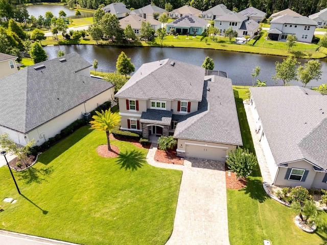 aerial view with a water view