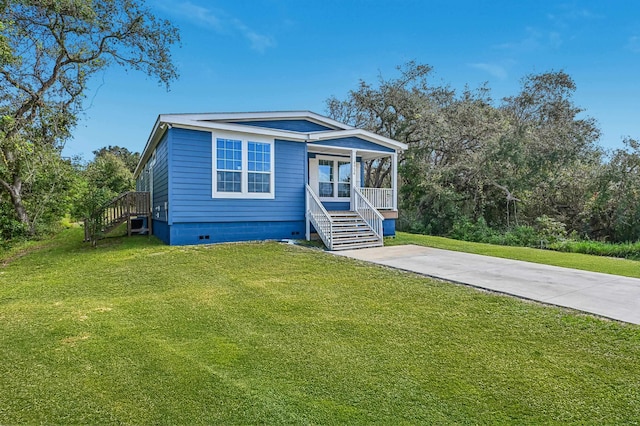 4954 A1A, Saint Augustine, FL 32080 - view of front of house featuring stairs, crawl space, a front lawn, and a porch