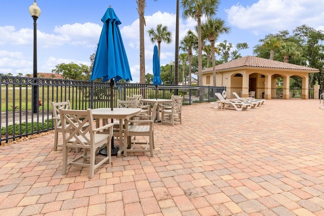 view of patio / terrace featuring outdoor dining space and fence