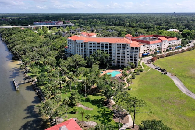 aerial view with a water view