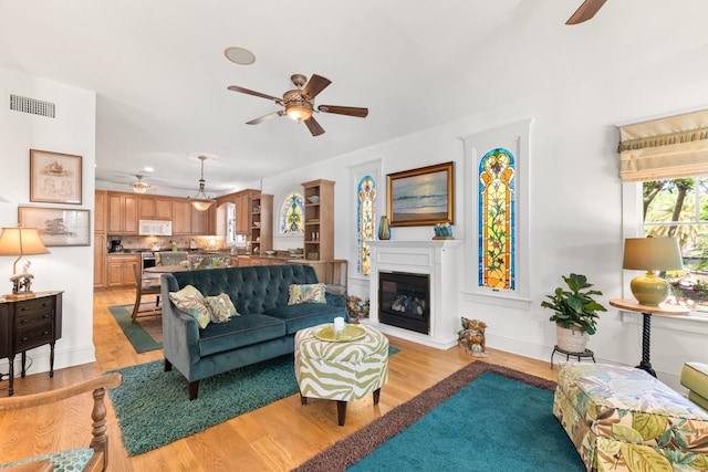 living room featuring light wood-type flooring