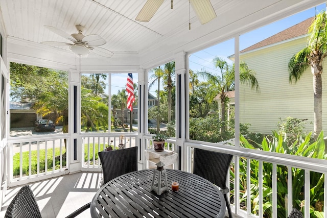 sunroom / solarium featuring ceiling fan and a wealth of natural light