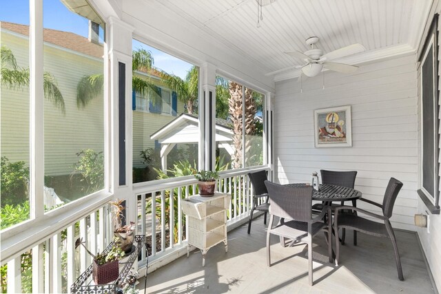 sunroom featuring plenty of natural light and ceiling fan