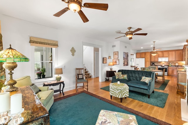 living room featuring light wood-type flooring