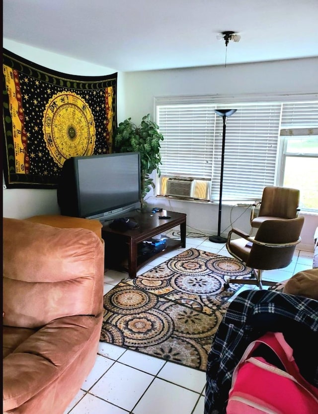 tiled living room with cooling unit