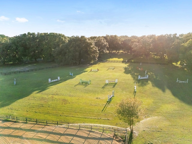 bird's eye view featuring a rural view and a water view