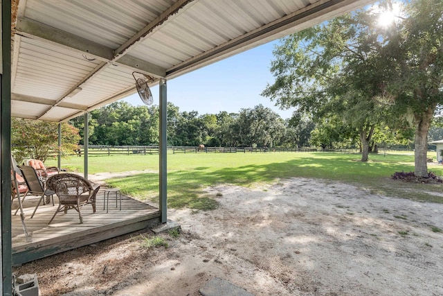 view of yard with a wooden deck