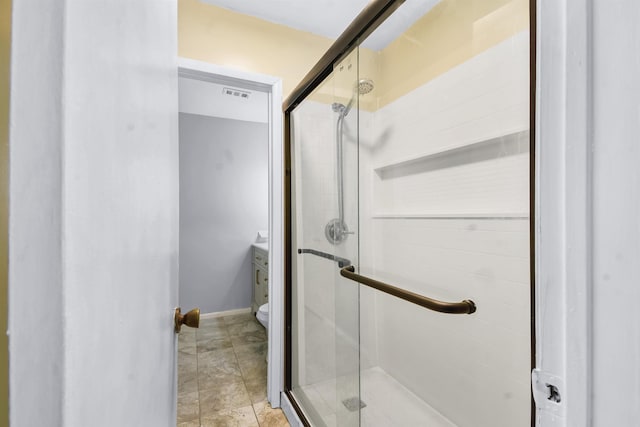101 Vista Lagoon Ct Unit A-4, Ponte Vedra Beach, FL 32082 - full bath featuring a shower stall, toilet, vanity, and baseboards