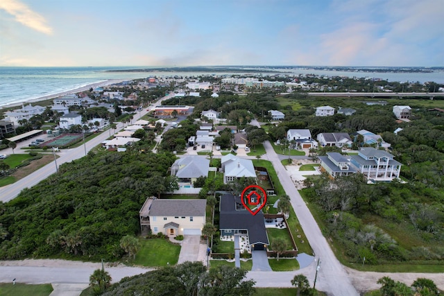 bird's eye view with a water view and a residential view