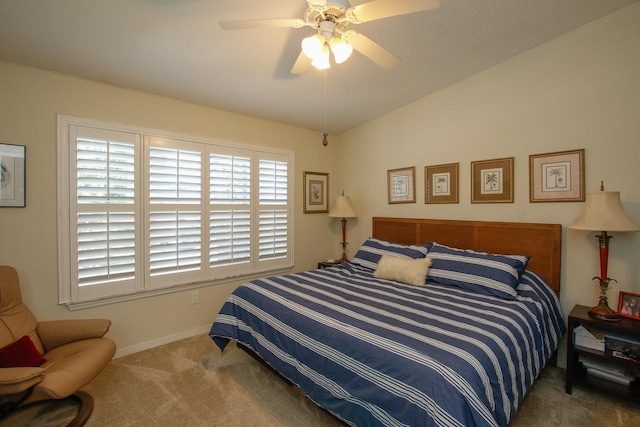 23213 Harbour Vista Cir, Saint Augustine, FL 32080 - bedroom featuring carpet flooring, lofted ceiling, and ceiling fan