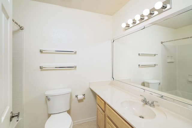 full bathroom with vanity, washtub / shower combination, and toilet