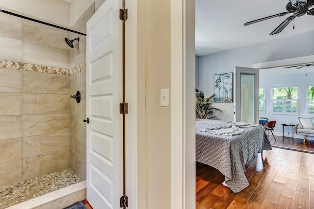 interior space with ceiling fan and hardwood / wood-style floors