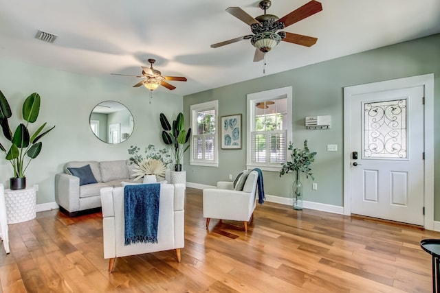 living room with light wood-type flooring