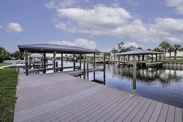 view of dock with a water view