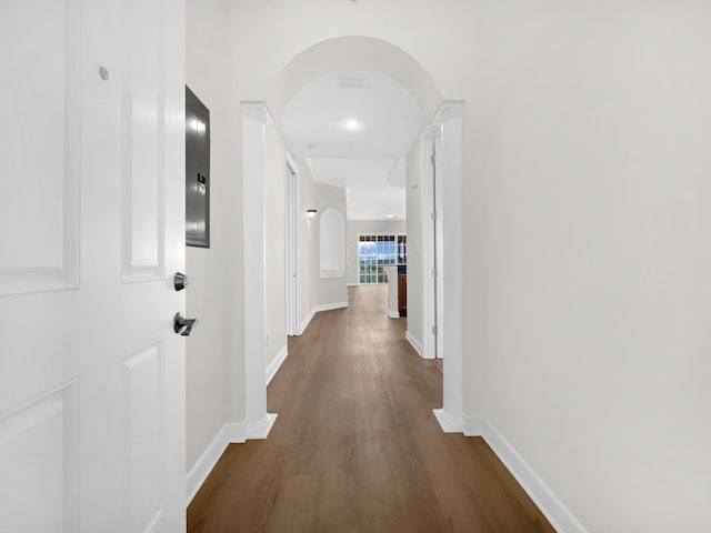 150 Pantano Cay Blvd Unit 2303, Saint Augustine, FL 32080 - corridor with arched walkways, wood finished floors, and baseboards