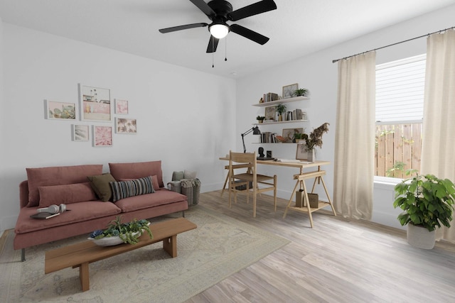 461 S Woodlawn St, Saint Augustine, FL 32084 - living room featuring wood finished floors, an office area, and ceiling fan