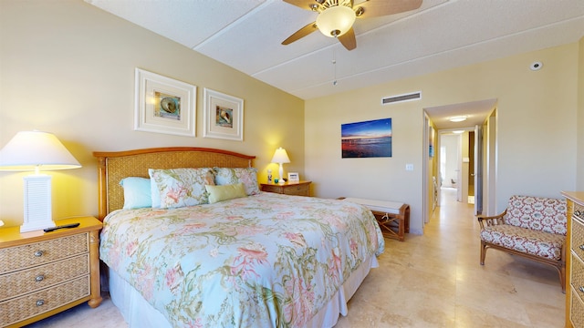 bedroom with visible vents and ceiling fan