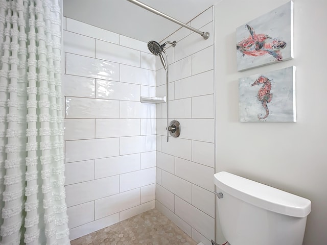 bathroom with a shower with curtain and toilet