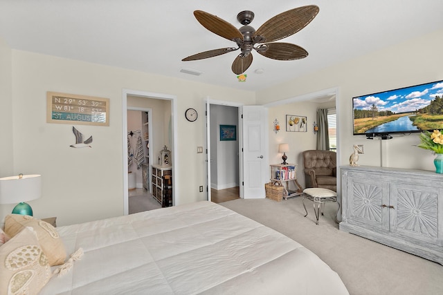 bedroom featuring carpet floors and ceiling fan