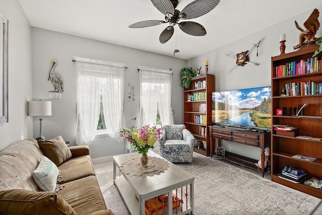 living room with ceiling fan