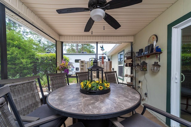 142 Patriot Ln, Elkton, FL 32033 - sunroom with a ceiling fan and outdoor dining area