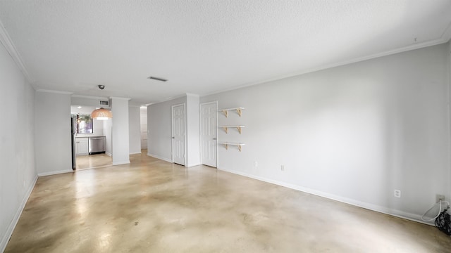 5811 Atlantic Blvd Unit 57, Jacksonville, FL 32207 - unfurnished living room featuring crown molding, finished concrete floors, and a textured ceiling