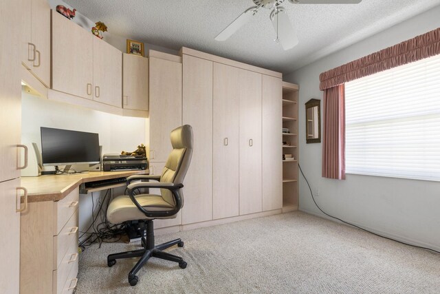 19 San Rafael Ct, Palm Coast, FL 32137 - office area with carpet flooring, ceiling fan, and a textured ceiling