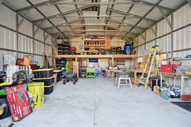 garage featuring a workshop area