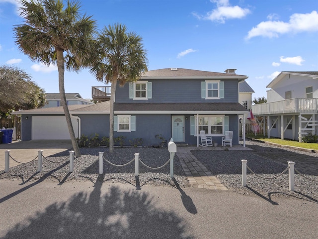 view of front of home featuring a garage, covered porch, and driveway