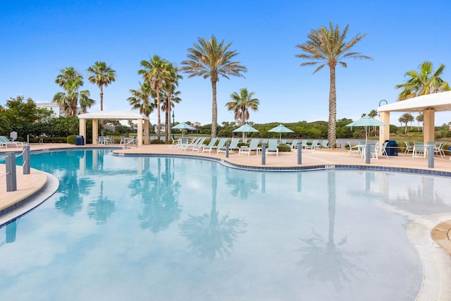 view of swimming pool with a patio