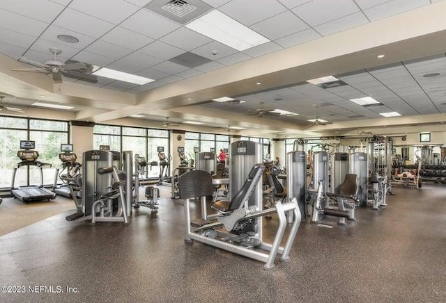 545 Sebastian Sq, Saint Augustine, FL 32095 - workout area featuring a drop ceiling and a ceiling fan