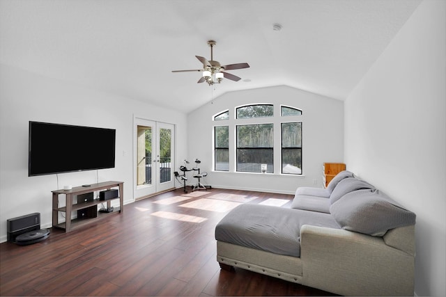 545 Sebastian Sq, Saint Augustine, FL 32095 - living area with wood finished floors, french doors, a ceiling fan, lofted ceiling, and baseboards
