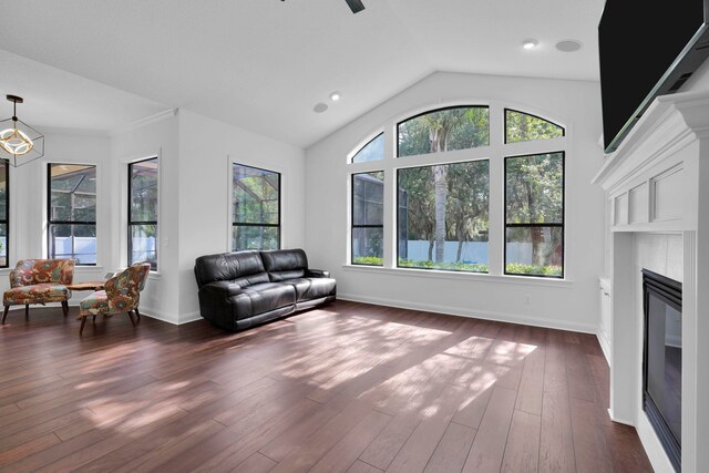 545 Sebastian Sq, Saint Augustine, FL 32095 - living area featuring healthy amount of natural light, lofted ceiling, dark wood-type flooring, baseboards, and recessed lighting