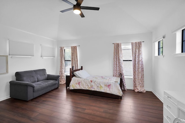 545 Sebastian Sq, Saint Augustine, FL 32095 - bedroom featuring vaulted ceiling, wood-type flooring, a ceiling fan, and baseboards