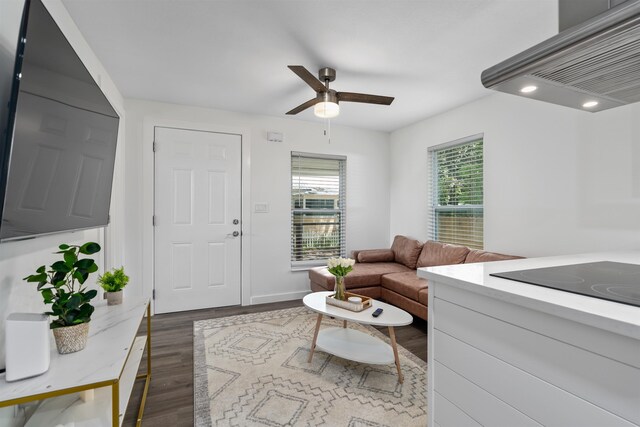 19 Phillips St, Saint Augustine, FL 32084 - living room featuring ceiling fan, recessed lighting, and dark wood-style floors