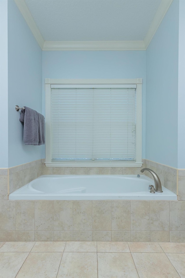 313 S Forest Dune Dr, Saint Augustine Beach, FL 32080 - bathroom featuring ornamental molding, a bath, and tile patterned flooring