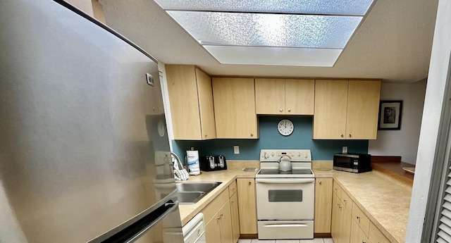 kitchen with appliances with stainless steel finishes, sink, and light brown cabinets