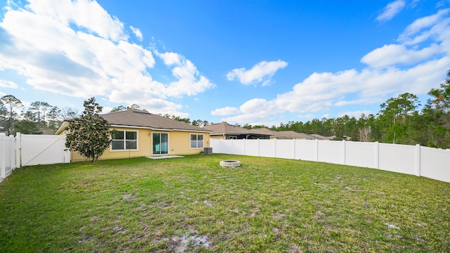 view of yard featuring an outdoor fire pit and a fenced backyard