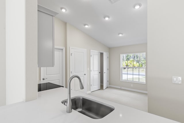 kitchen with vaulted ceiling and sink