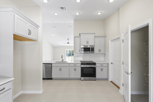 kitchen featuring white cabinetry, sink, tasteful backsplash, and appliances with stainless steel finishes