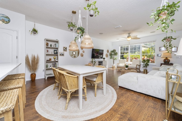 1036 Saltwater Cir, Saint Augustine, FL 32080 - dining room featuring wood finished floors, a ceiling fan, and a textured ceiling