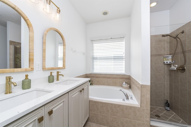 1036 Saltwater Cir, Saint Augustine, FL 32080 - bathroom featuring a tile shower, a bath, and double vanity
