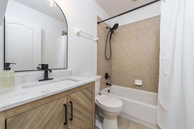 1036 Saltwater Cir, Saint Augustine, FL 32080 - full bathroom featuring shower / bathtub combination with curtain, vanity, tile patterned floors, and a textured ceiling