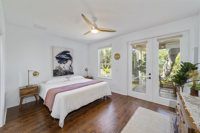 1036 Saltwater Cir, Saint Augustine, FL 32080 - bedroom with french doors, access to outside, wood finished floors, and ceiling fan